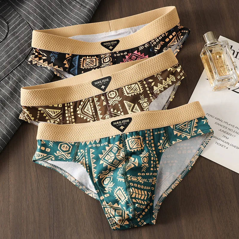 

New Men's Briefs: Ethnic-Inspired Trendy Boxer Briefs Cotton Breathable Youth Mid-Rise Briefs Short Shorts for Young Men