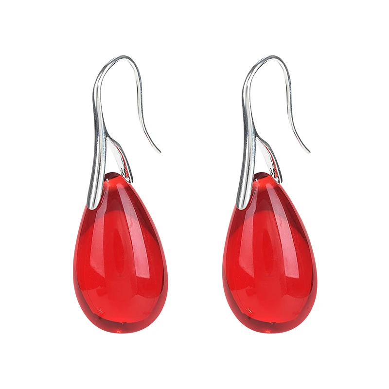 

Glazed red water drop earrings, French elegant classical temperament ear hooks