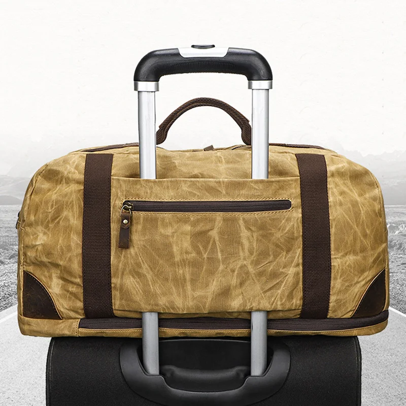 Multi-purpose Waxed Canvas Duffle Bag Men Convertible to Backpack Large Capacity Handbags Outdoor Travel Crossbody Shoulder Bags