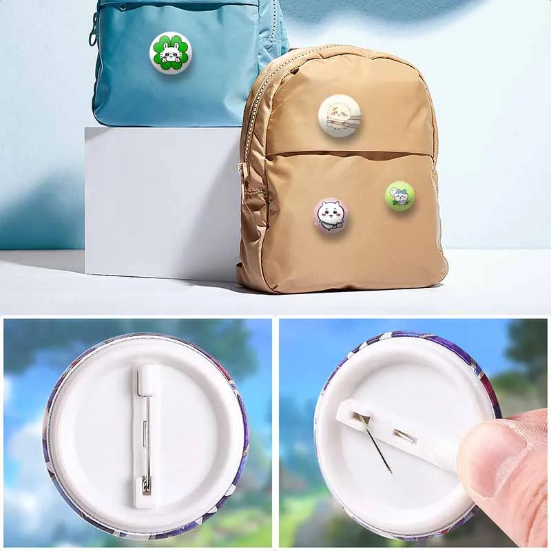 Cute Chiikawa Badge Cartoon Animation Peripheral Lapel Pins Tinplate Round Brooch for Shoulder Bag Accessories Souvenir Gifts image 3