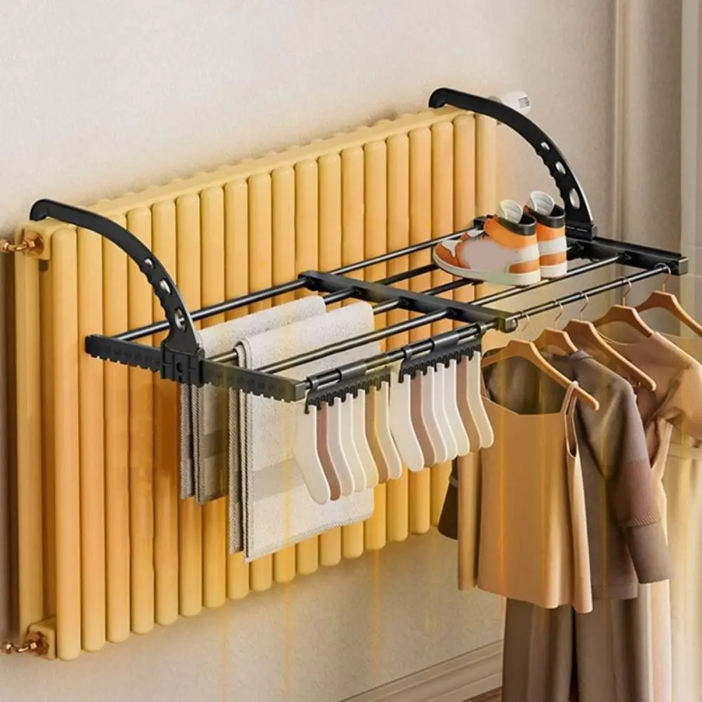 Portable Carbon Steel Radiator Drying Rack Adjustable Foldable Balcony Drying Shoe Rack Space-Saving Towel Storage Rack Laundry