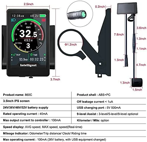 2026 860C Full Color LCD Display for Bafang Mid M400 M500 M620 Motor CAN E-bike Indicator USB Ports CE