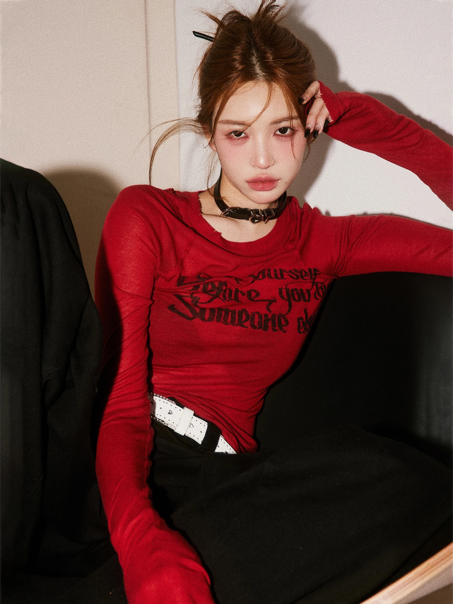 

BabeFi Onze Original Knitted Silk Red Slim Fit Long Sve T-irt Spring Summer Base Layer irt Trendy Young Wom...