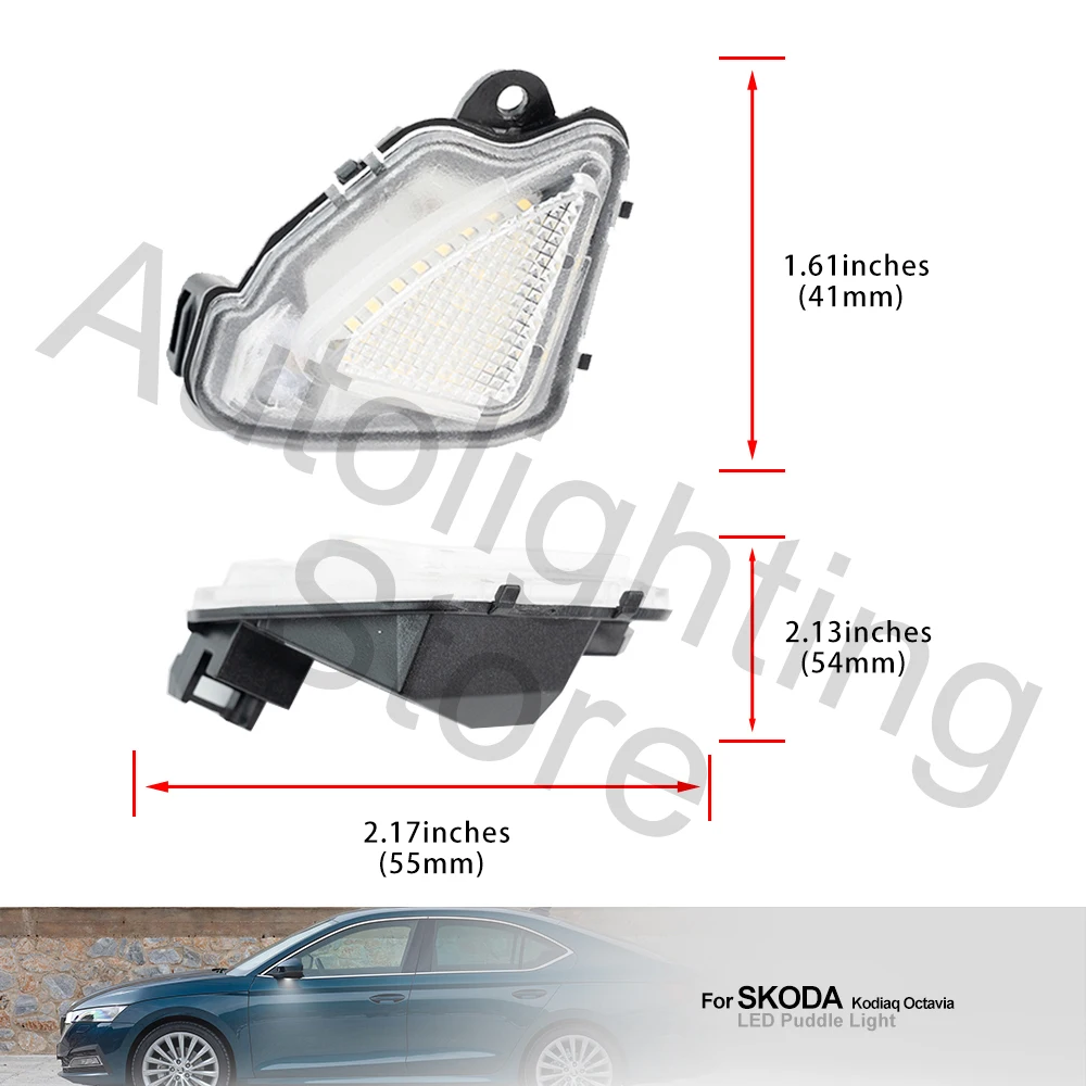 2x For Skoda Octavia Superb Kodiaq Karoq 2017-2021 VW T-Roc 2020 LED Under Side Mirror Puddle Light Courtesy Lamps#3T0945291A