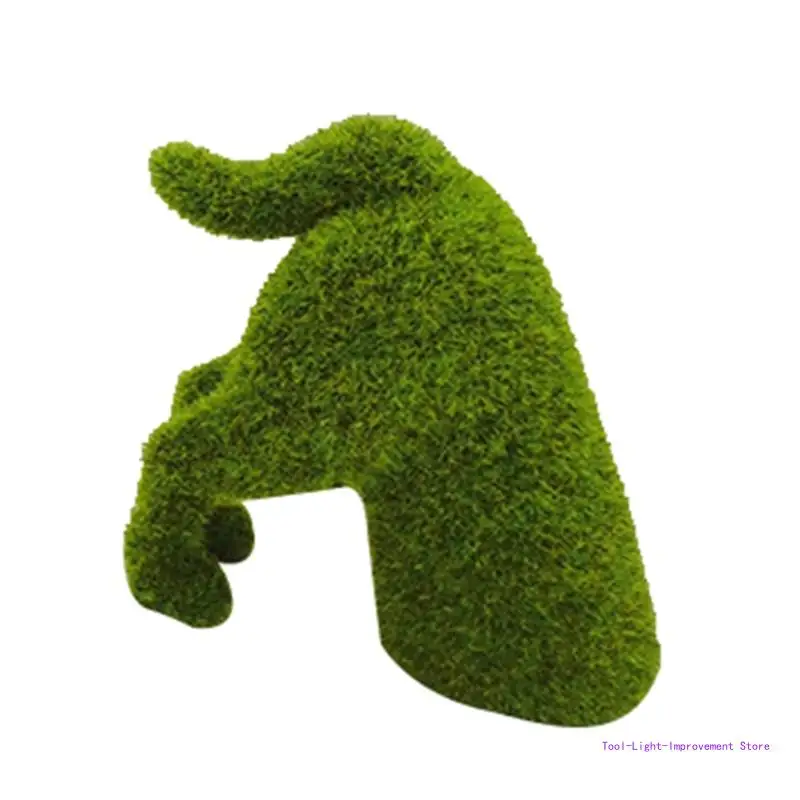 C63E Outdoor Courtyard Green Fuzzy Dog Statues Artificial Moss Grass Puppy Animal Figurines Sculptures Decor