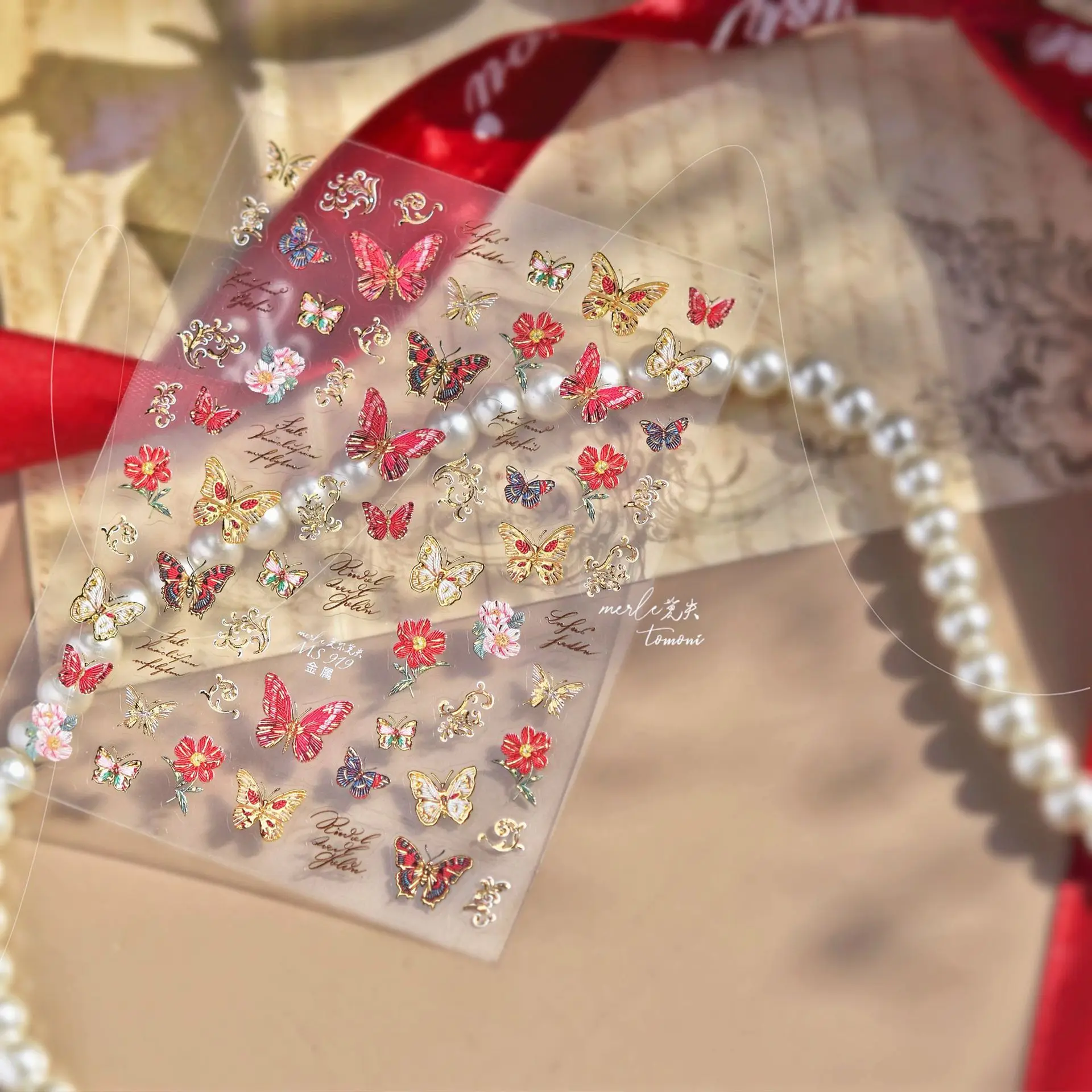 High Quality Wealthy Embroidered Butterfly And Flower With Golden Thread Nail Sticker Nail Art Decal Design Manicure Tool MS-919