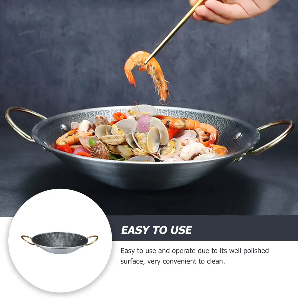

Stainless Steel Cooking Pan 25cm Reusable Hot Pot Kitchen Paella Wear Resistant Fry Pan Home Cookware