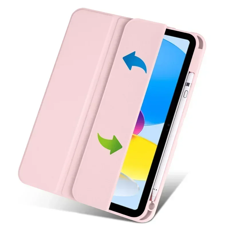 Frosted Clear iPad Case with 3-Fold Stand - TPU Back, PU Cover, Built-in Pen Holder for Air 11