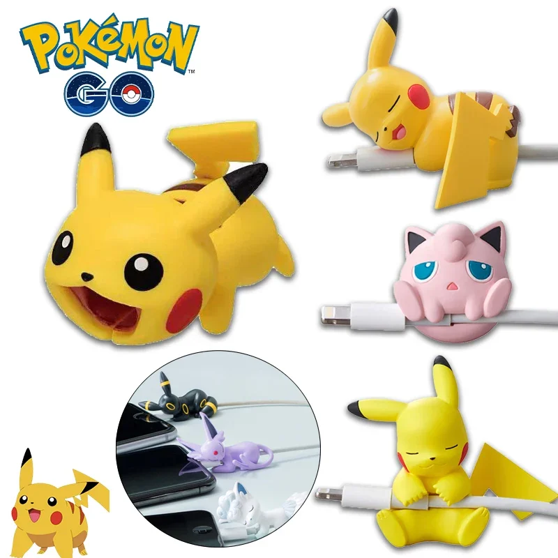 Pokemon Pikachu Kawaii Cable Winder Protector Anime Eevee Jigglypuff Cord Protector Accessories IPhone Cable Wire Organizer Toy