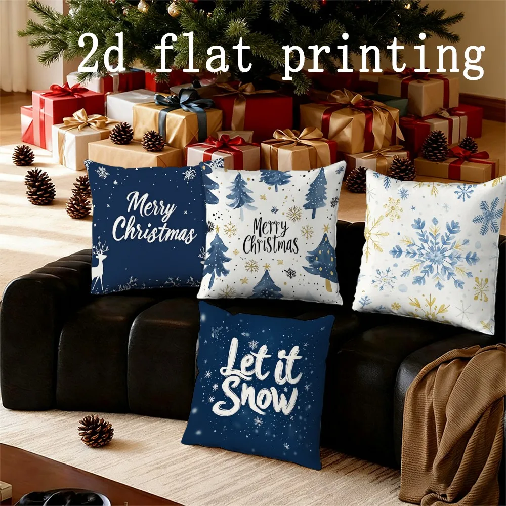 Home Decor Merry Christmas & Let it Snow Pillow Covers Pattern Cushion Cover Suitable for Sofa Bedroom Car Pillow Cover