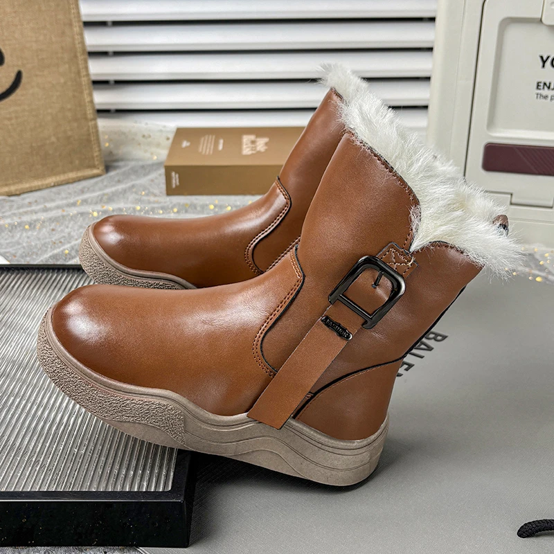 أطفال فو الفراء الأحذية للفتيات 2025 جديد الشتاء الاطفال أفخم بطانة حذاء من الجلد عدم الانزلاق تنفس أحذية المدرسة للفتيات الأحذية