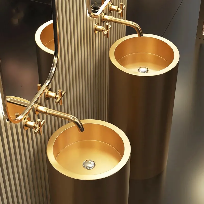 

Modern 304 Stainless Steel Column Basin Floor-standing Round Sink With Drainer For Bar KTV For Bathroom Accessory