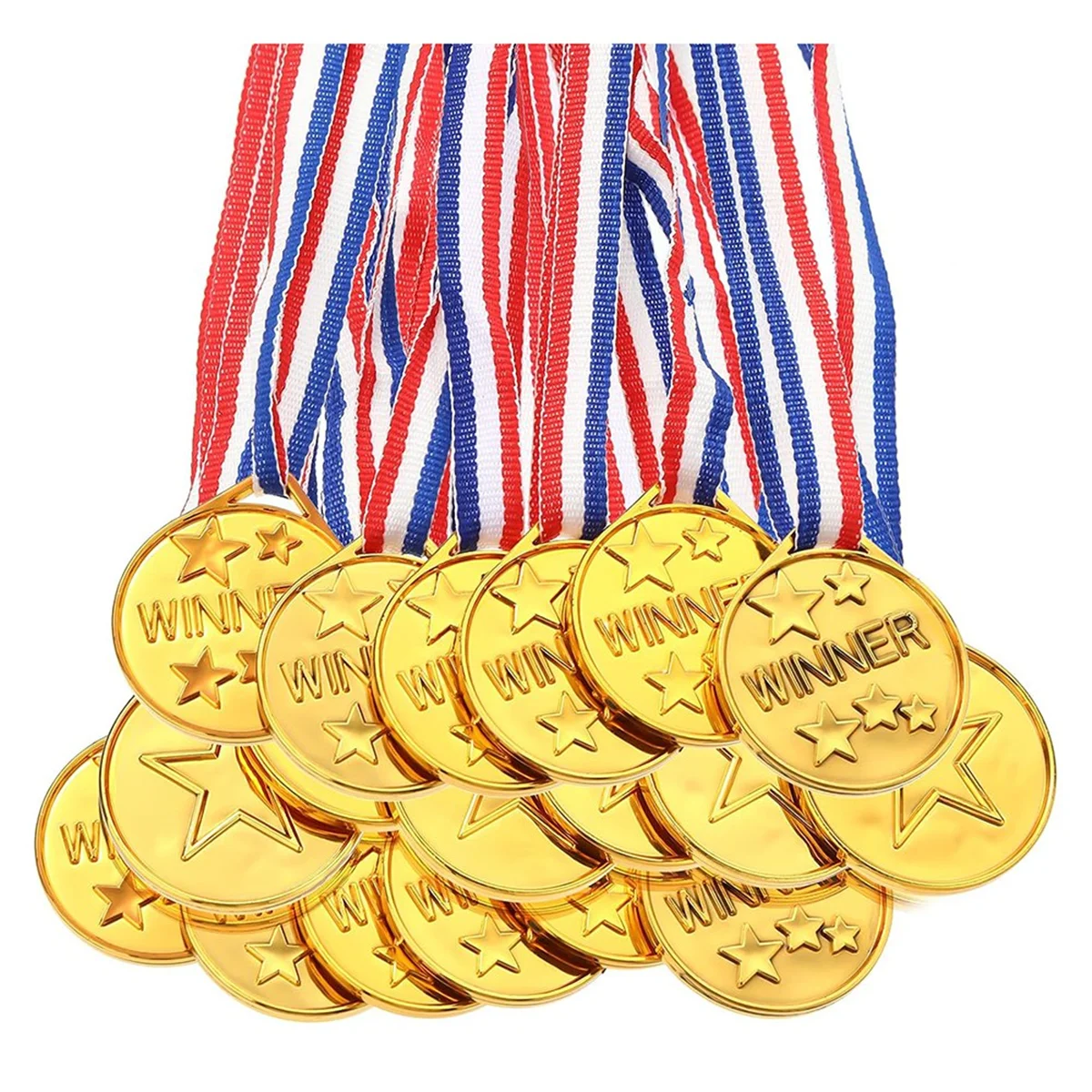 Paquete de BAAA-30 medallas ganadoras de plástico dorado, medallas de premio para niños, perfectas para deportes, competiciones y recuerdos de fiesta