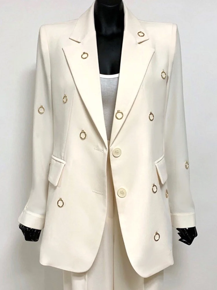 

Fashion White Long Sleeve Suit Jackets Single Breasted Design Office Lady Clothing 2022 New Spring Loose Blazer B758