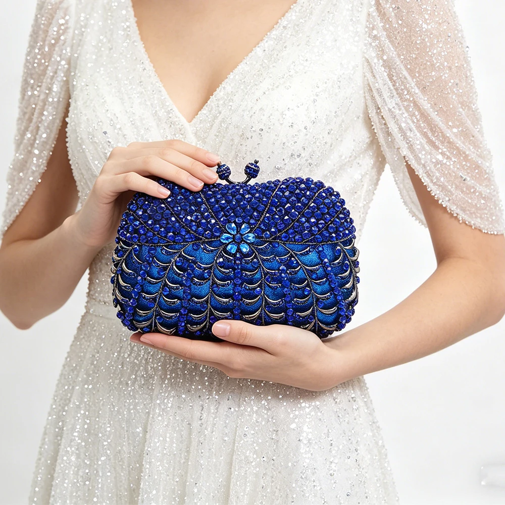 Rhinestone Evening Clutch Bag White Blue Diamond Wedding Party Prom Purses WHTUOHENG Party Crystal Bag Rhinestone Dinner Clutch