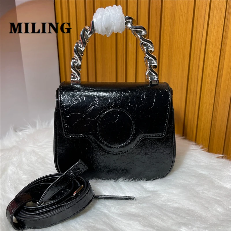 Mini Metallic Top-handle Bag Vintage Adjust Shoulder Bag Fashion Crossbody Bag Women Handbag With Cover Totes Purse High Quality