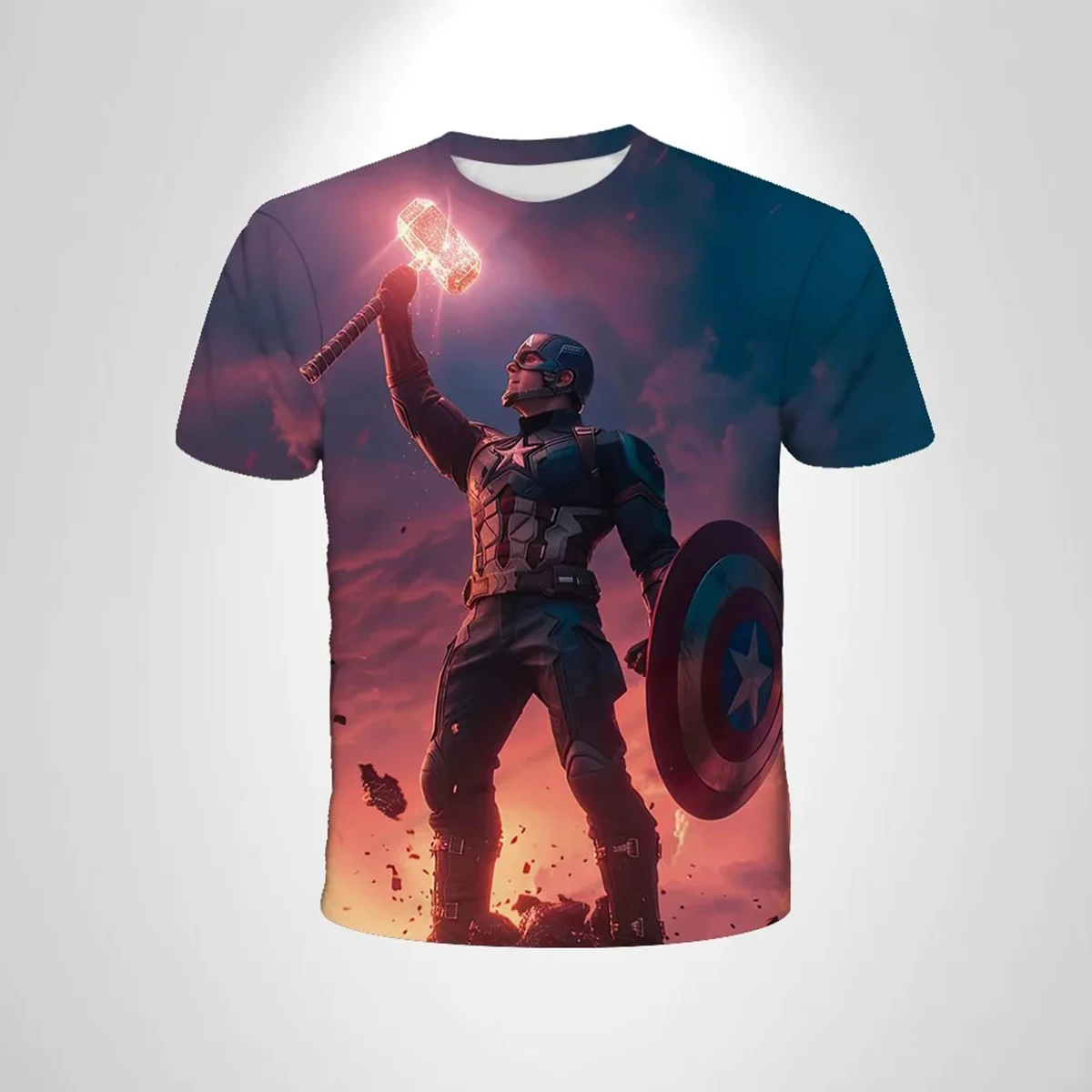 

Role playing of men's T-shirt paired with Marvel superhero Captain America print casual breathable short sleeved shirt