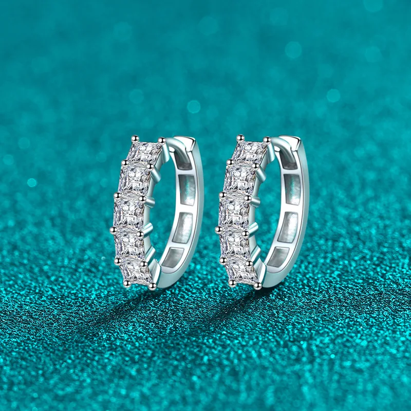 

Платиновые серьги-кольца Pt950 3ct с муассанитом для женщин, геометрические квадратные серьги в ряд, простые индивидуальные повседневные изящные ювелирные изделия