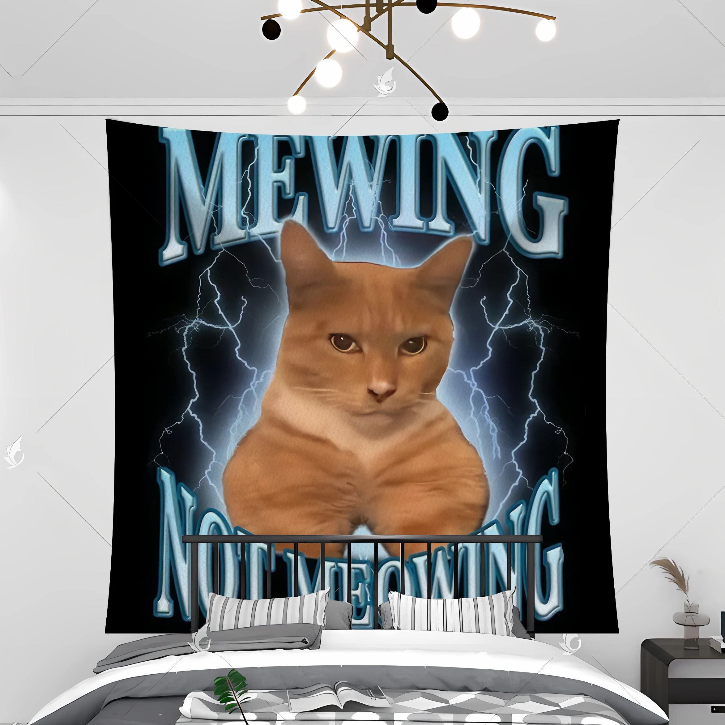 Mewing Not Meowing Flags Cute Cats Funny Graphic Tapestry Wall Art Living Room And Bedroom Dorm Decoration Background Cloth