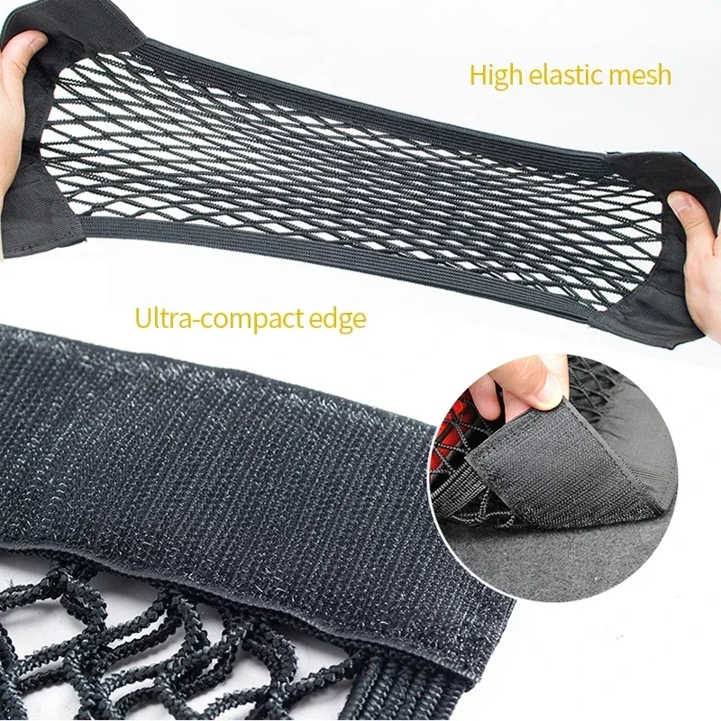 Car Storage Net Stretchable Mesh Pocket Net Magic Elastic Sticker Universal Rear Mesh Trunk Seat Bag Pocket Cage Auto Organizer