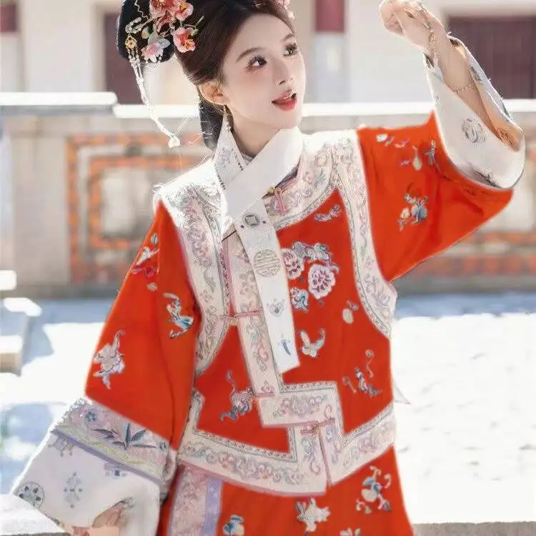 Mandarin Women's Qing Dynasty Printed Ancient Costume Qing Dynasty Yanji Princess Cheongsam Palace Princess Dress Two-piece