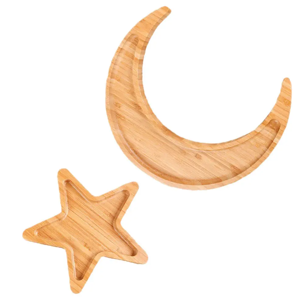 Bamboo Dried Fruit Tray Set Moon Star Pattern Sushi Plate Salad Dish Snack Food Serving Platter