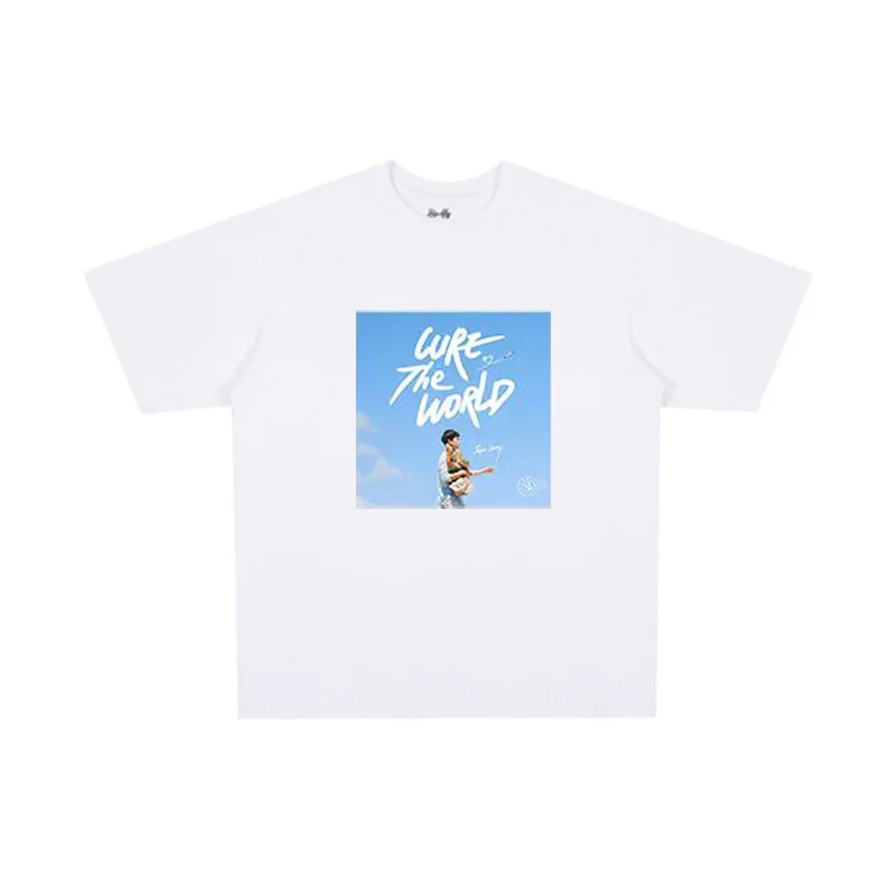 

Blue Short Sleeve T-Shirt by Zhang Jie New Album 'Cure the World' Concert Support Wear Cotton Loose Fit Teenager Fashion