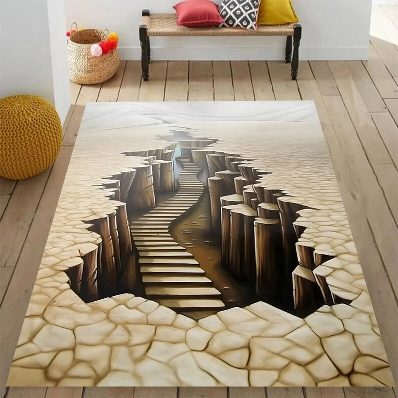 3D Rug, Illusion Rug, Beige Vortex Rug, Optical Illusion Rug, 3D Vortex Rug, 3D Look Rug, Vortex Area Rug, 3D Graffiti Rug