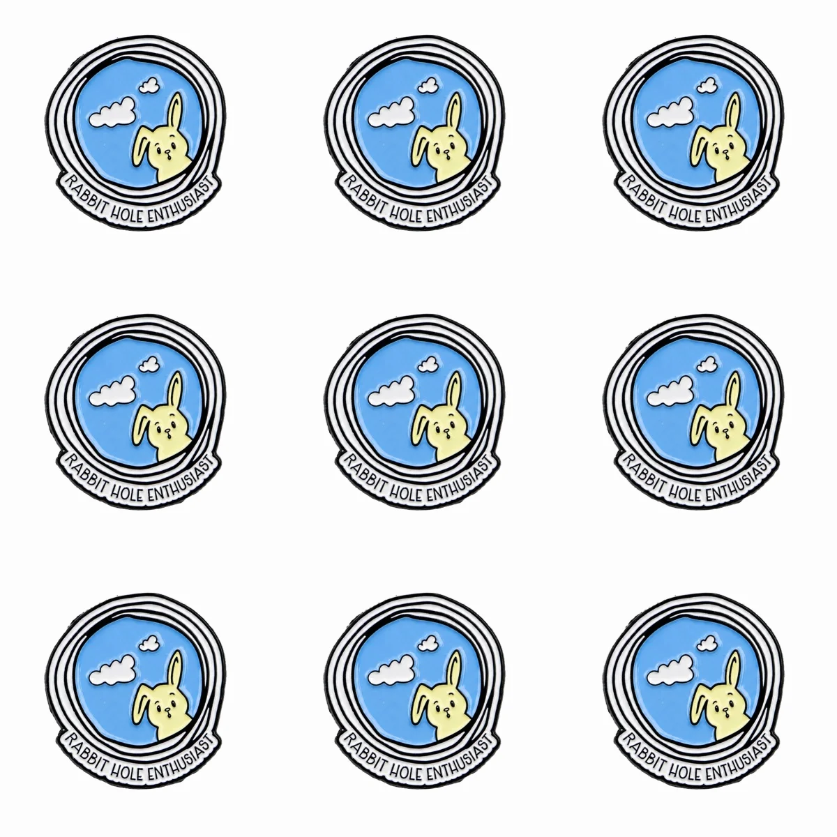 9 Stück RABBIT HOLE ENTHUSIAST Emaille-Pin Cartoon-Brosche für Mäntel Tier-Broschen Kragen-Revers-Pins Metall-Abzeichen Schmuck Geschenk