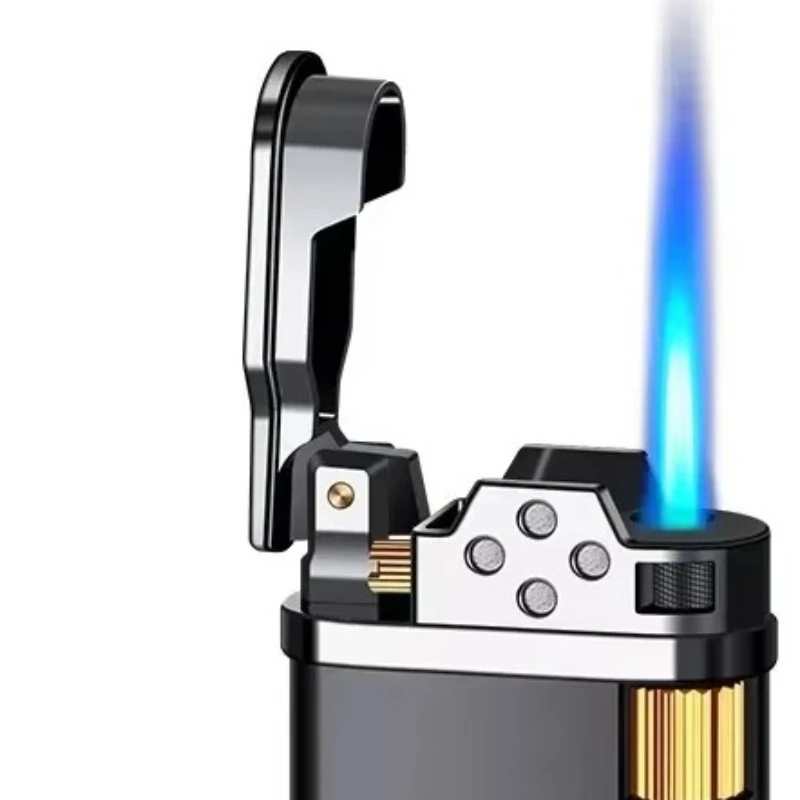 Metal Transparent Windproof Butane Gas Torch Lighter Classic Grinding Wheel Ignition Turbo Jet Blue Flame Cigar Lighters Gadgets - view 4