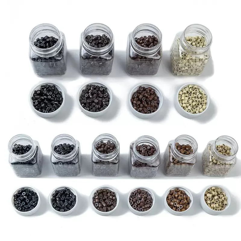 500pcs Hair Extentions Micro Rings Links Beads, 5mm Silicone Lined Beads for Human Hair Extensions Tool-Multi-colored