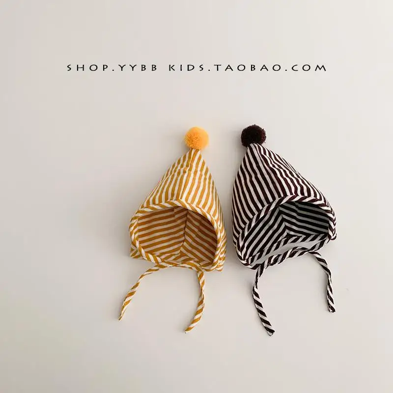 Spring and Autumn South Korean Children Fresh and Cute Comfortable Breathable Striped Ball Baby Ear Protection Wizard Hat