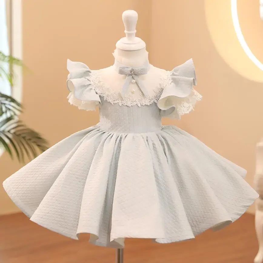 

Baby Spanish Lolita Princess Ball Gown Lace Bow Design Birthday Party Christening Clothes Easter Eid Dresses For Girls