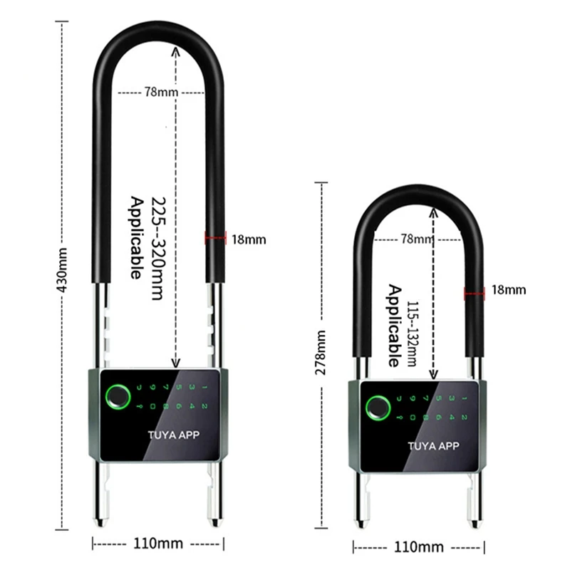 Wasserdichte Steuerung Fahrrad U Form Schloss Smart Fahrrad Schloss Mit TUYA APP Passcode Fingerabdruck Sicher Elektronische Schloss