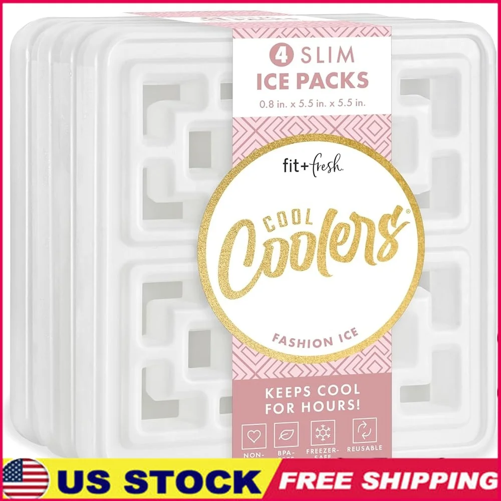 

Luxe Slim Ice Packs 4 Pack Unique Design Reusable Cooler Accessories Lunch Bags Beach Picnics Easy Clean Long Lasting Cooling