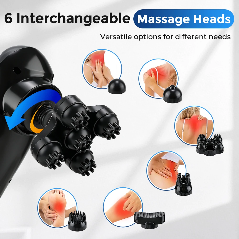 Handheld Percussion Massager Electric Dolphin Body Massager 220V EU Plug Corded 10 Speed 12 Modes 6 Heads for Shoulder Back Legs