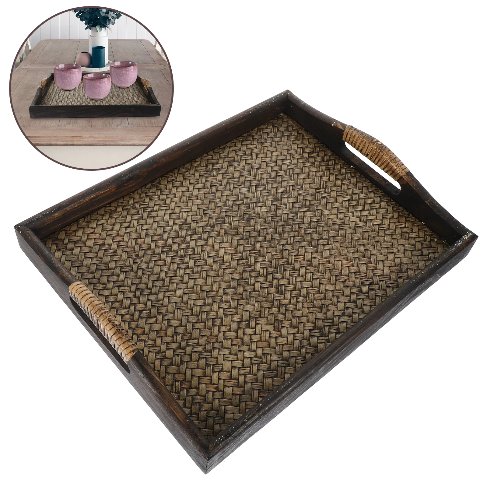 Bandeja de madera para servir comida, espejo Rectangular para cafetería rectangular de estilo tailandés