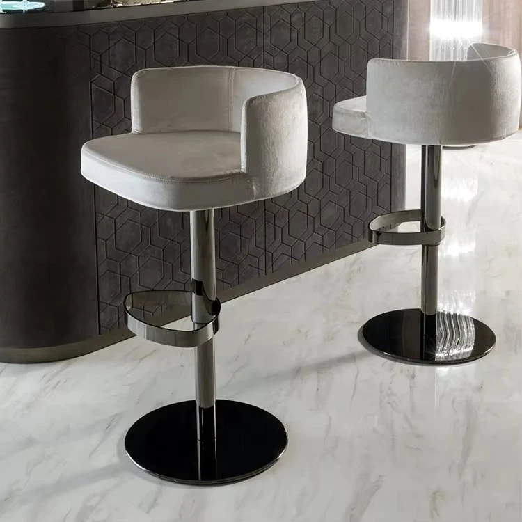 

Luxury Modern Design Velvet Industrial Swivel High Bar Stool Chair Armrest Gold Metal Legs High Bar Stool Chair