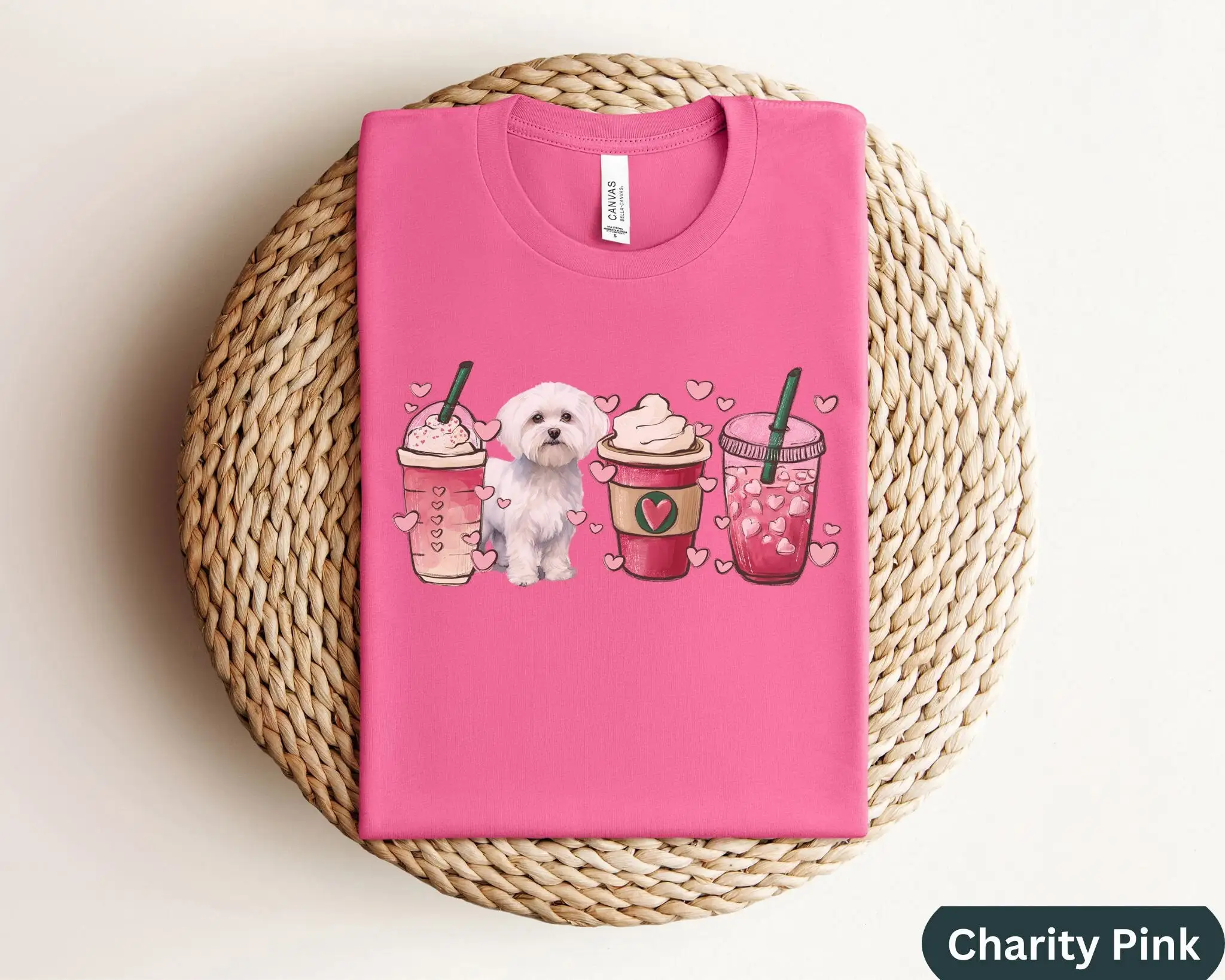 Maltese Mothers Day Dogs Gift T Shirt For Dog Person Pink Bow Coffee Mom Pet People Hers