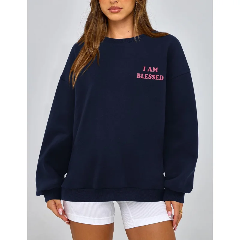 Women's Autumn Fashion Oversized Sportswear Casual Round Neck Long Sleeved Printed Pullover