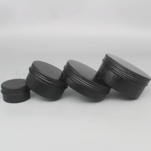 Imagen 2 del producto 10 50 100 unids/lote caja de aluminio redonda vacía negra latas de Metal crema cosmética DIY tarro recargable tetera de aluminio