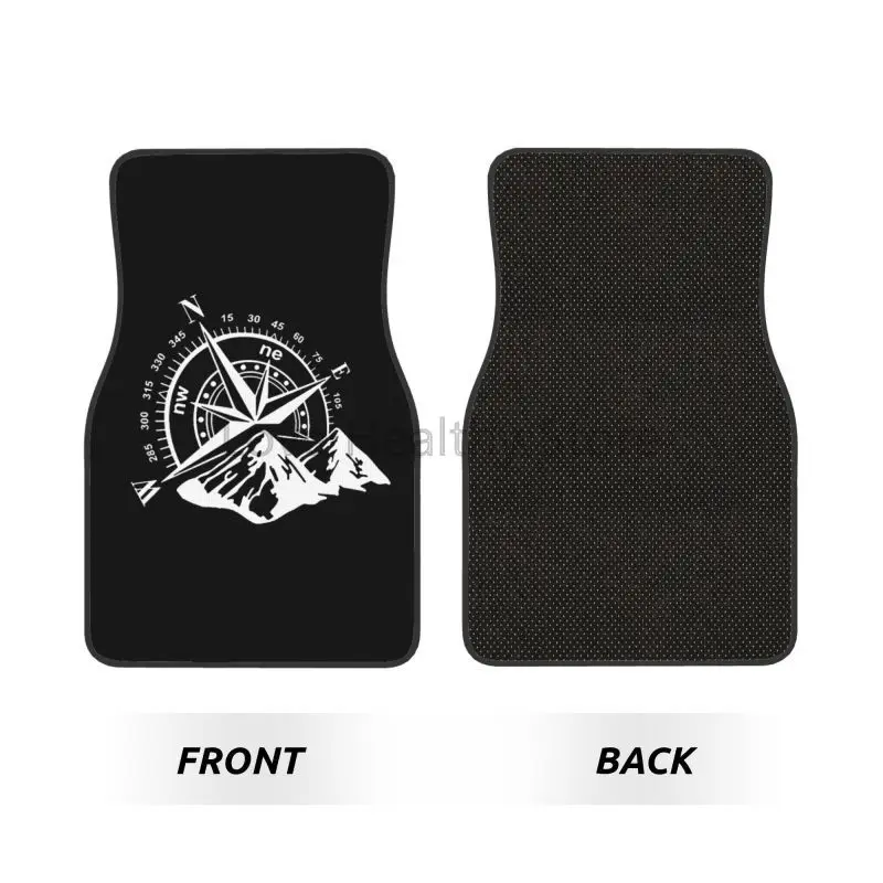 Navigate Mountain Adventure Compass Car Floor Mats Set of 4 Non Slip Front & Rear Foot Mats Rugs with Rubber Backing All Weather
