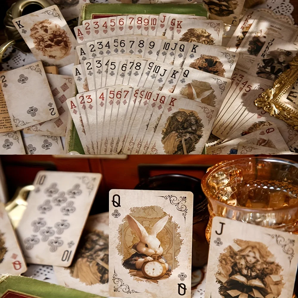 

Alice Series Retro Poker Cards Thick Anti-Slip Frosted Finish for Family Gatherings Games Collectible Magic Card Present Pokers