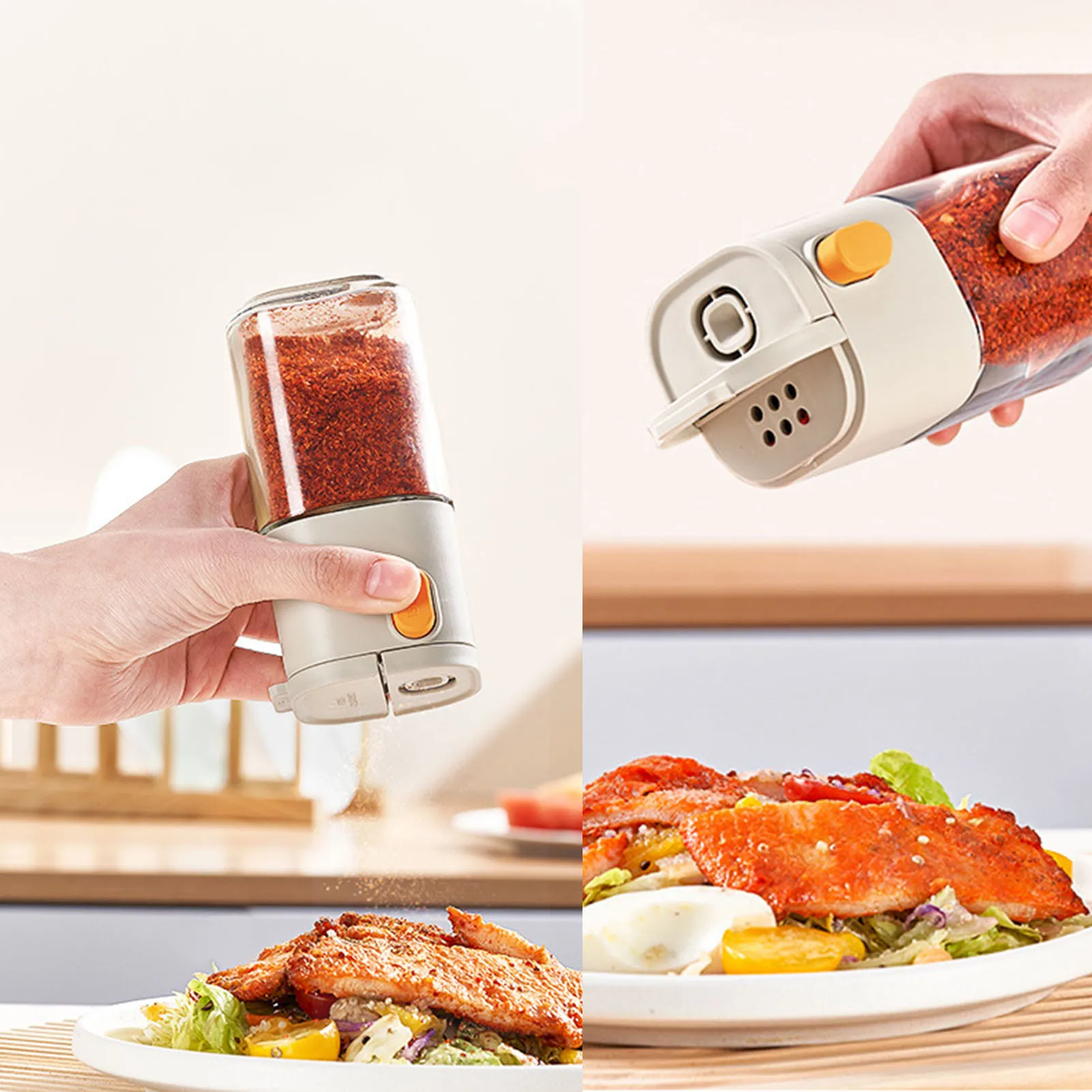 2pcs Quantitative Salt Shaker,180ml Double Dispensing Spout Salt Container,Multi-Purpose Condiment Bottle,Kitchen Seasoning Jar