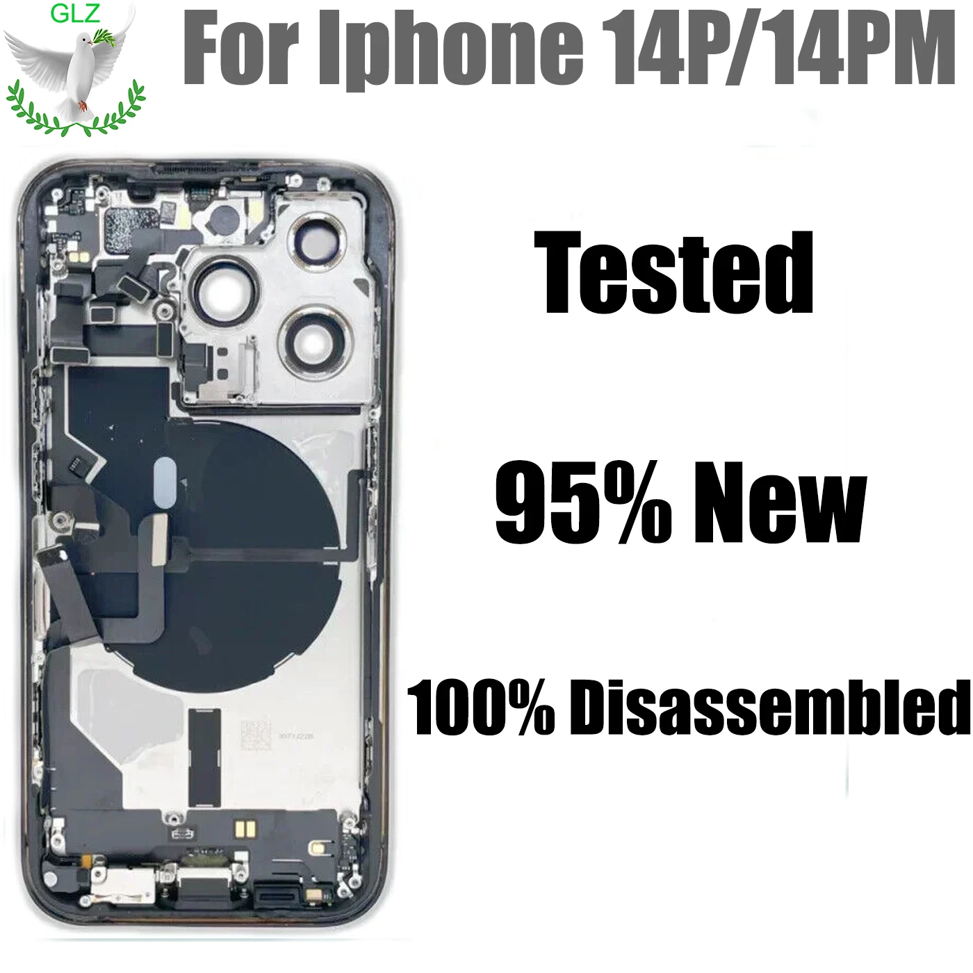 95% New Disassembled Middle Frame Housing for iPhone 14 Pro Max chassis Back Glass Cover NFC Wireless Assembly