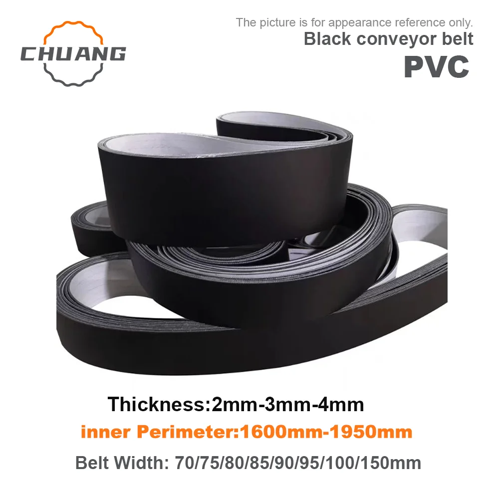 

1600mm-1950mm Matte Black PVC Industrial Transmission Conveyor Belt Belt Width: 70/75/80/85/90~150mm(Can Customized Size)