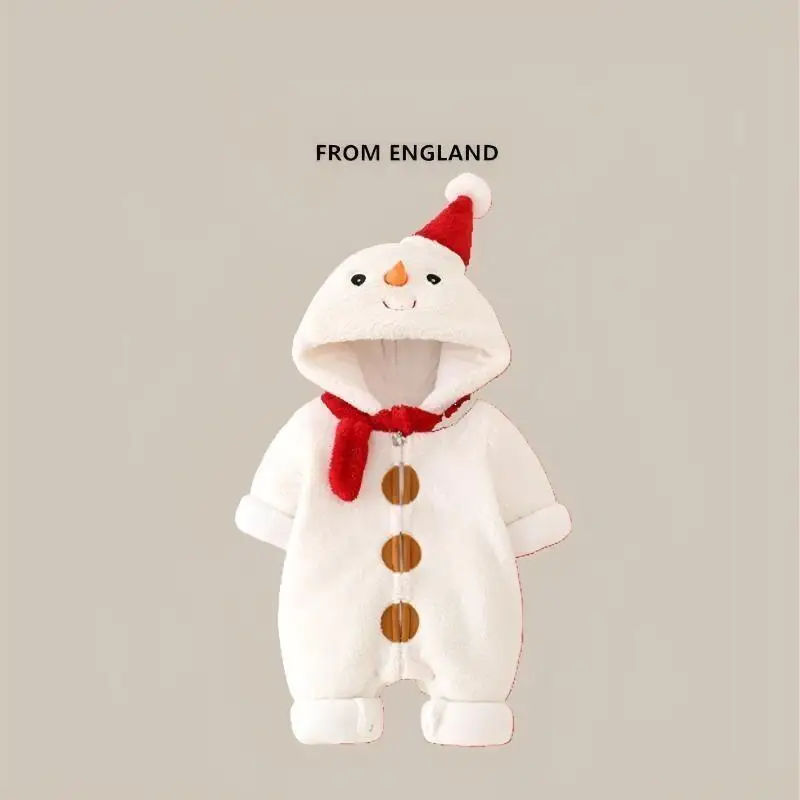 

Осенне-зимний комбинезон для малышей для девочек и мальчиков, рождественский хлопковый комбинезон с маленьким снеговиком, утепленная теплая одежда для дома, мягкий комбинезон, детская одежда