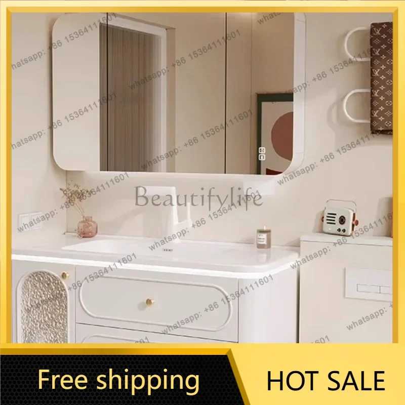 YJ Vintage Wood Bathroom Cabinet Integrated Shelf Storage Organizer Bathroom Cabinet Mirror Replica Vestidores Salon Furniture