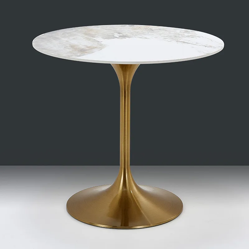 Nordic rock slab round table tube about modern household bright surface dining table stainless steel titanium gold feet light