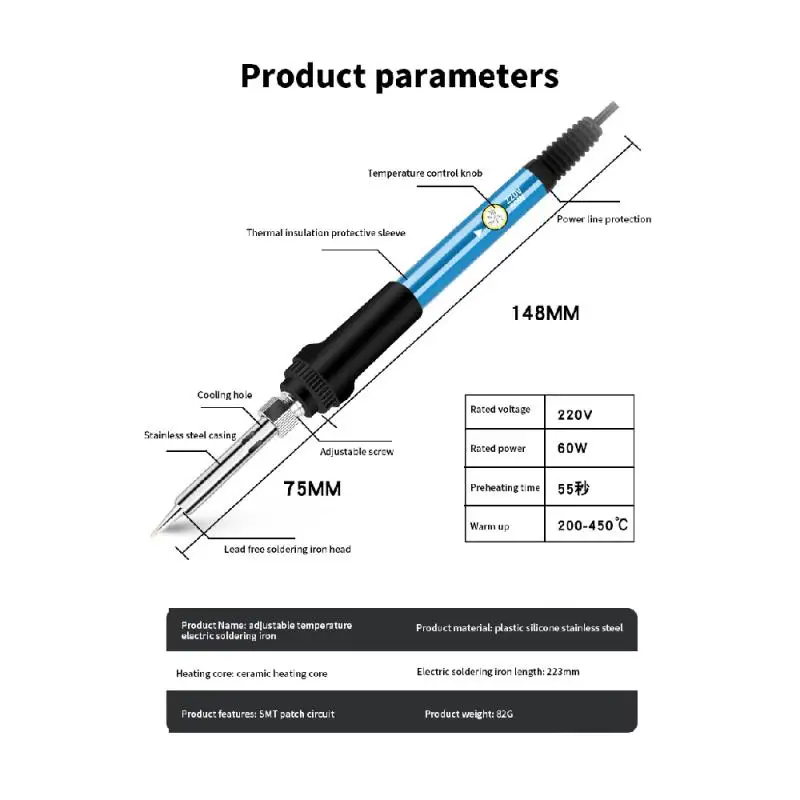 1 PC Electric Soldering 60w Iron European Plug Temperature Adjustment Soldering Iron Household Electronic Welding Repair Tool